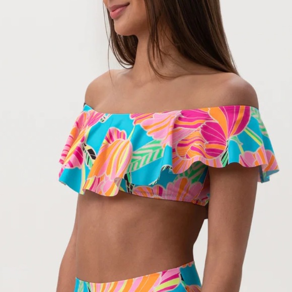 Trina Turk Poppy Ruffle Off The Shoulder Swim Top NEW - Picture 1 of 9